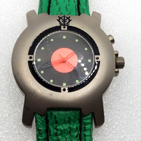 Gundam Titanium Shark Leather LImited MS-06F ZAKU II JDM Green Silver Red Watch - Picture 1 of 10